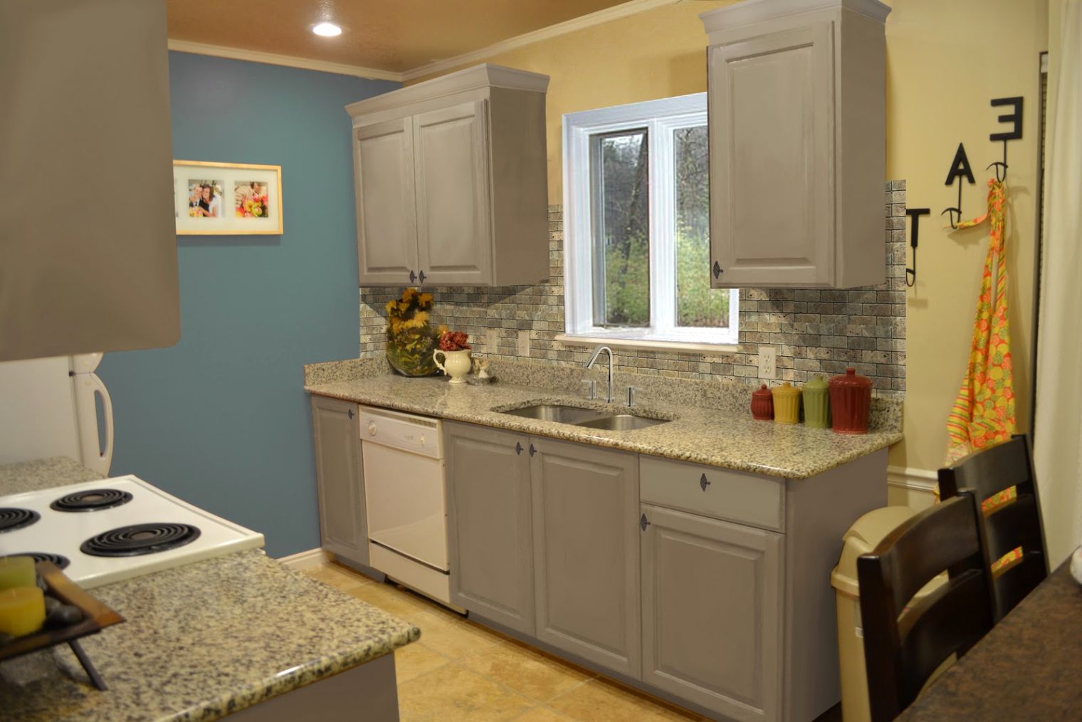 Small Kitchen Interior Featuring Gray Kitchen Cabinet Designs