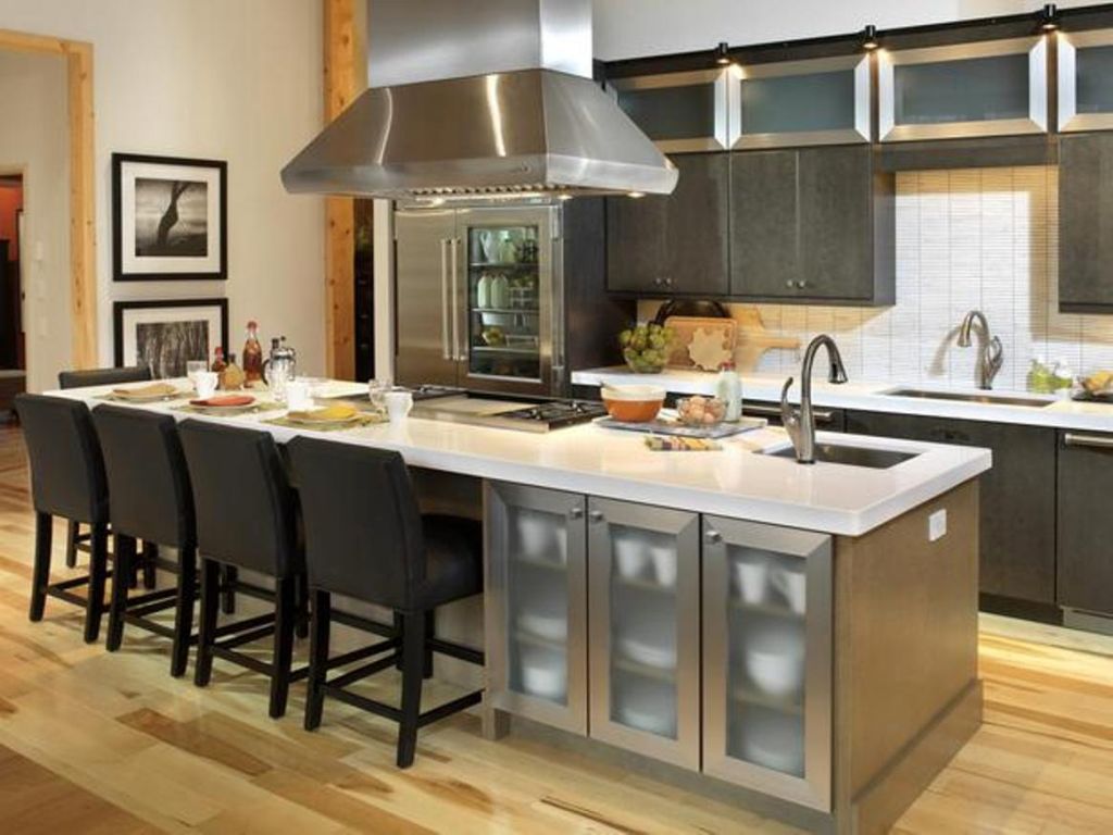 modern kitchen island with sink and seating