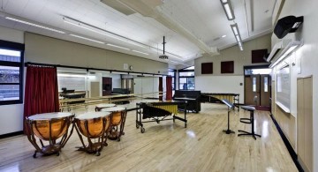 industrial and low ceilinged music room designs