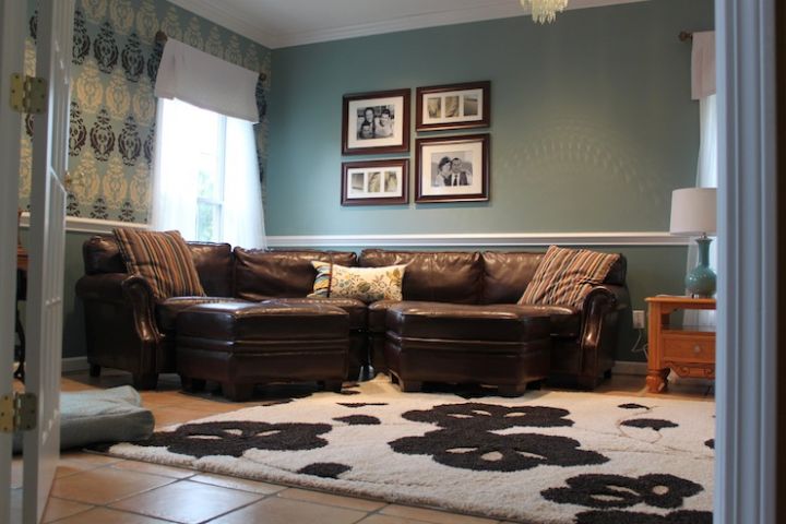 brown gray blue living room