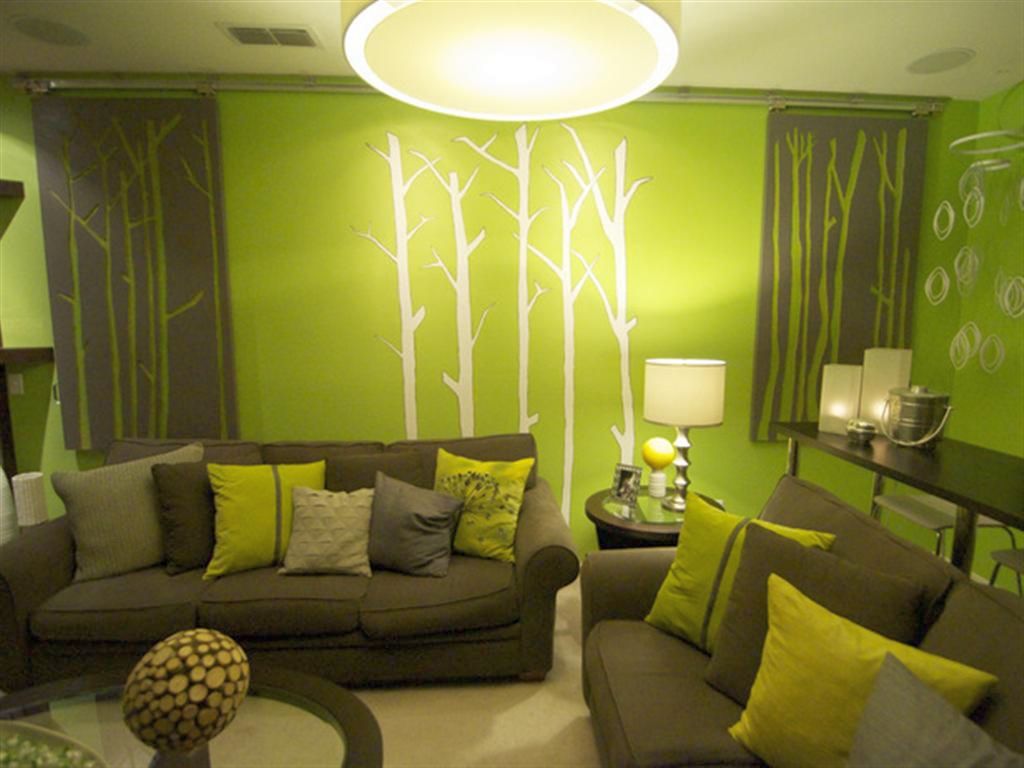 lime green accent wall living room