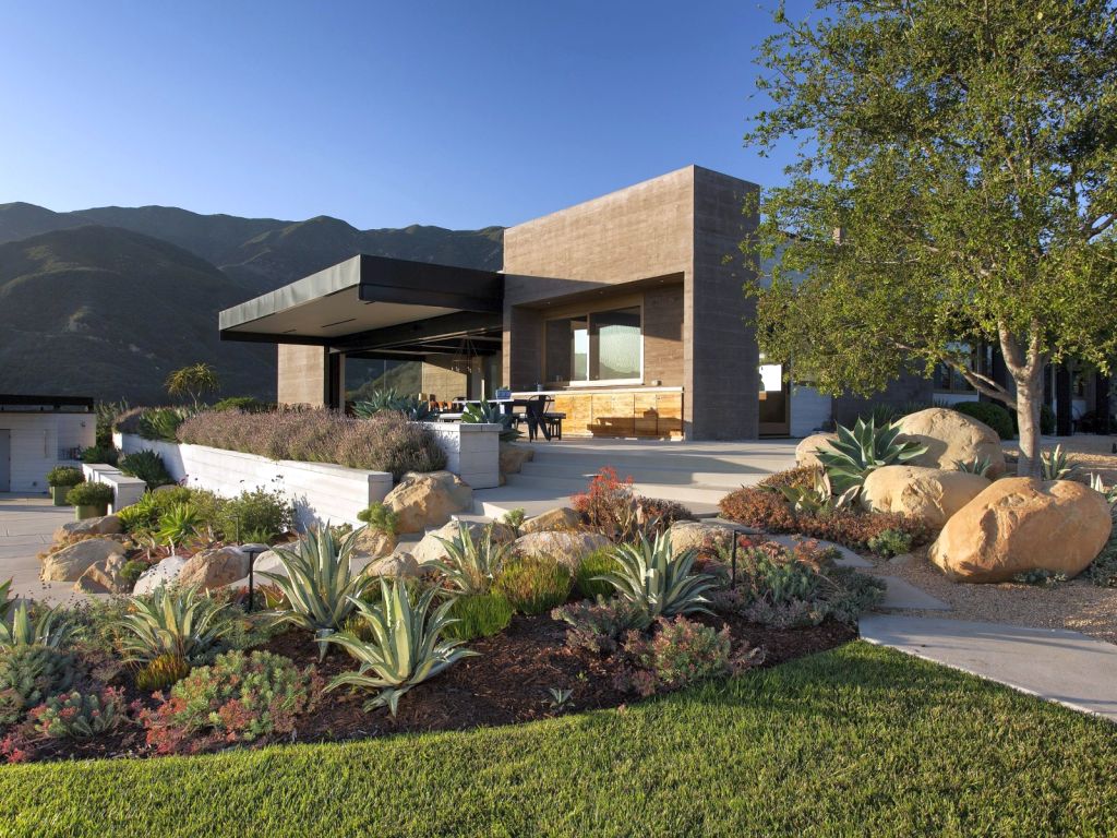 simple contemporary landscaping designs with big rocks