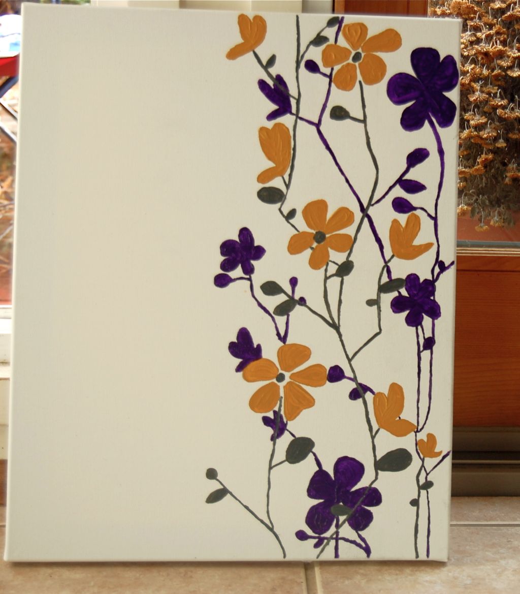 simple painting ideas canvas yellow and purple flowers