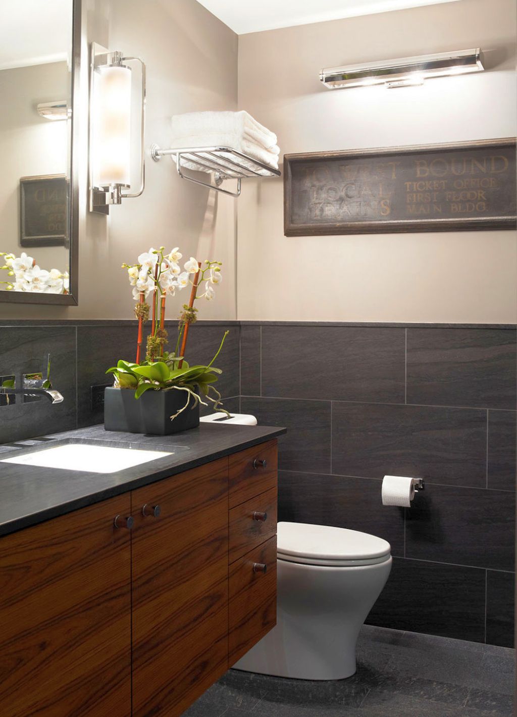 tiny-bathroom-design-ideas-in-black-and-white-with-rustic-wood-cabinets