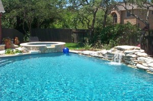 above ground pool with waterfall