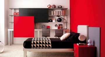 Adorable Teenage Bedroom Decorating Ideas for Boys Featuring Red Background Wall