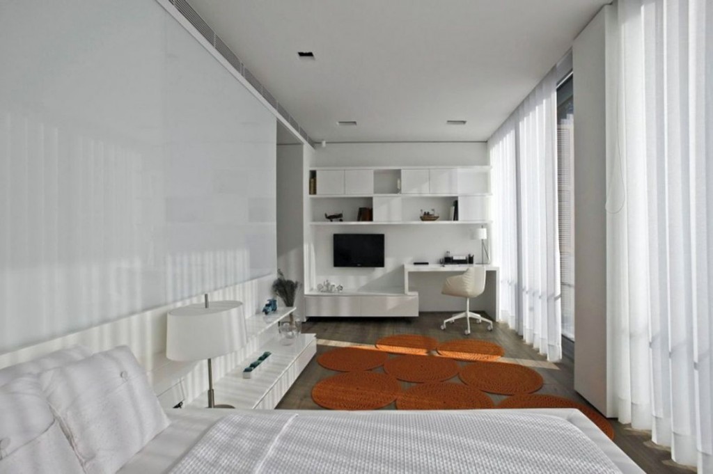 All white modern home office in master bedroom design ideas