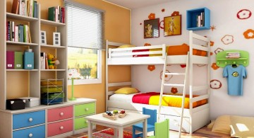 Colorful Modern Kids Loft Beds Design Built Along with Drawers Underneath