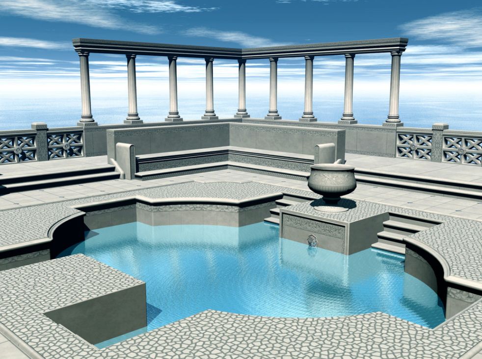 Concept image of grecian triple (3) tier floating swimming pool fountain