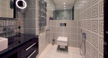 Geometric patterned tiles in beautiful modern bathroom interior