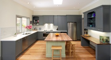 Gray Kitchen Cabinets With White Countertops for Large Modern Kitchen Design