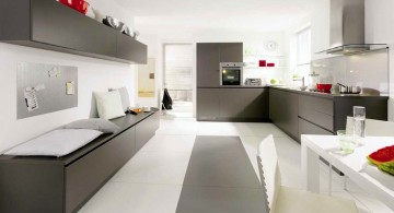 Gray kitchen cabinets with white appliances for modern kitchen interior design