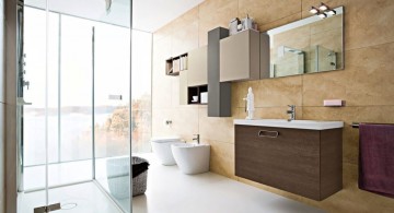 Inviting modern bathroom interior design with brown furniture