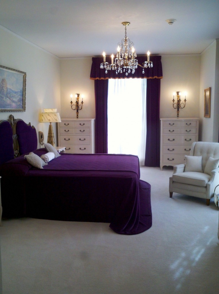 Luxurious Master Classic Bedroom with Purple Color Scheme