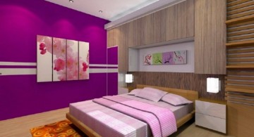 Luxury Bedroom with Purple Color with wooden floor and wall