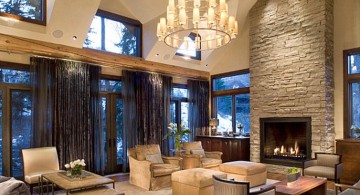 Mediterranean Home Decor with high ceiling and fireplace