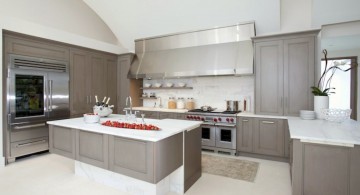 Minimalist Gray Kitchen Cabinets with White Countertop