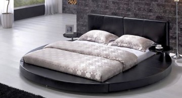 Modern Contemporary Leather Round Bed with Black Platform
