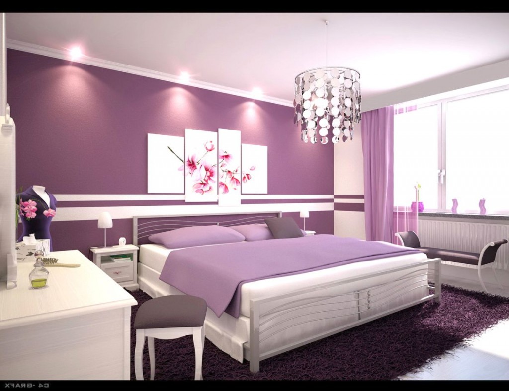 Modern Luxury Bedroom with Purple Color with chandelier