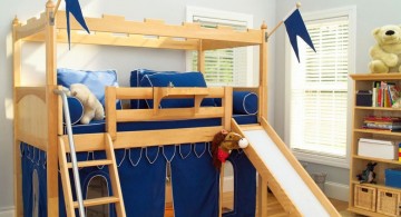 Playful Modern Kids Loft Beds with Wooden Bunk and Built-in Slide on