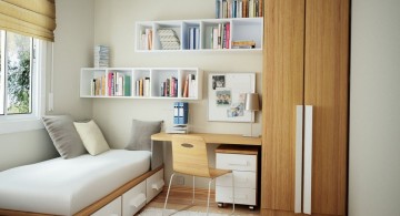 Small Home Office in Small Bedroom Using Bunk Bed with Built-in Drawers