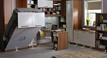 Smart home office in bedroom design with bed that functions as shelf too