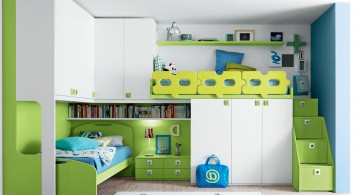 Stylish Modern Kids Loft Beds Design Incorporating Green Forest-Theme and many built-in features