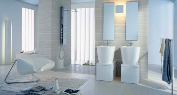 Superb image of modern bathroom interior design featuring all white color scheme