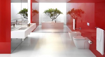 featured - modern bathroom interior design with dominant red color scheme