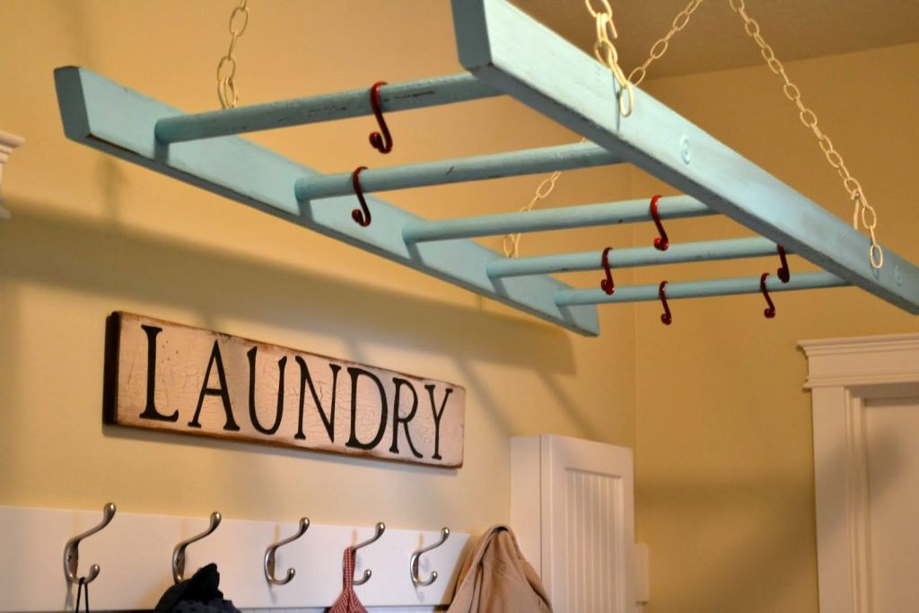 hanging laundry room clothes hanger racks designs using old stairs
