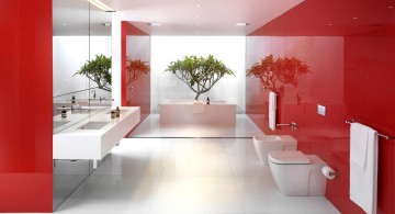 modern bathroom interior design with dominant red color scheme