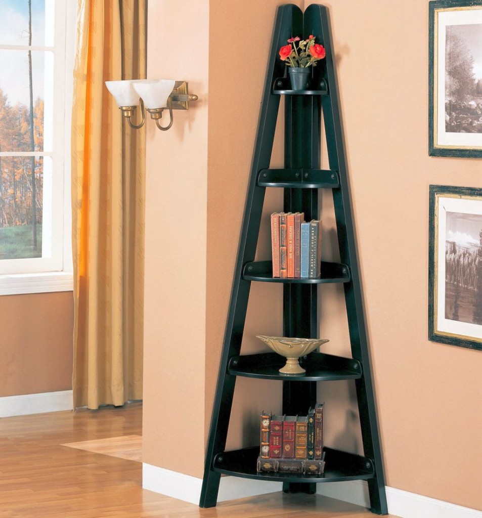 three shaped small corner shelving unit