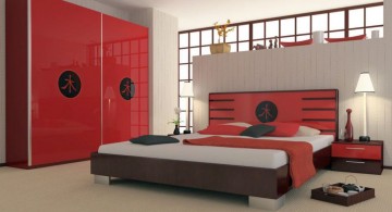 Asian inspired red black and white bedroom ideas