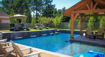 Backyard pool designs with pool island