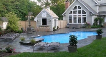 Backyard pool designs with stone deck