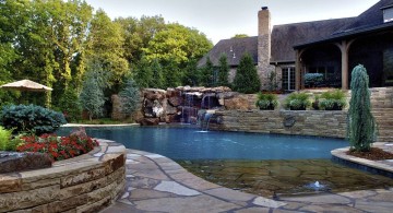 Backyard pool designs with waterfall