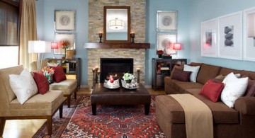 Blue and Brown Living Room Designs with Classy Red Rug