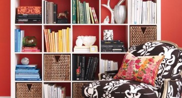 Bookshelf Decorating Ideas with Red Background