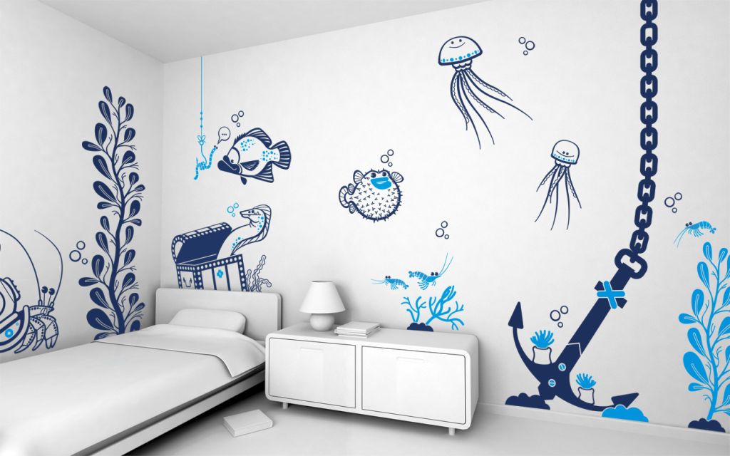 Cool wall painting designs underwater living