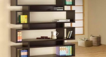 Elegant criss cross bookshelf design in zen-inspired interior