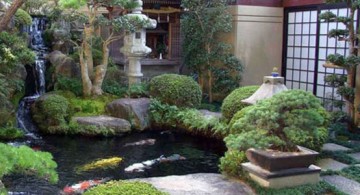 Japanese garden backyard design with Japanese sliding doors