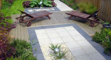 Japanese garden backyard design with rattan lounge chairs