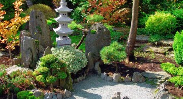 Japanese garden backyard design with stone pagoda