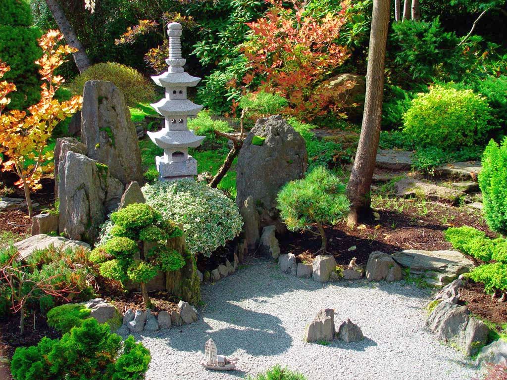 japanese garden backyard design with stone pagoda