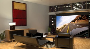 Modern Entertainment Room Ideas with Black Furniture and a Very Large LCD TV