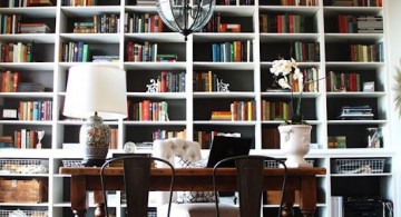 White bookshelf decoration blended with dark office furniture