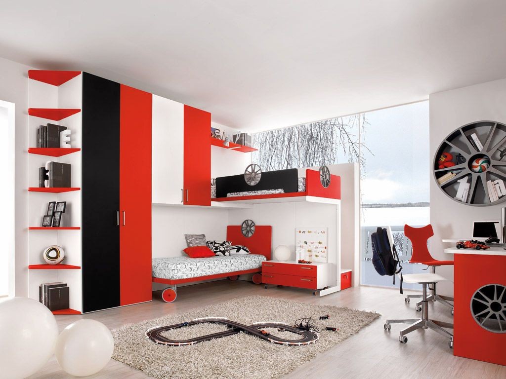 awesome motor themed red black and white bedroom ideas