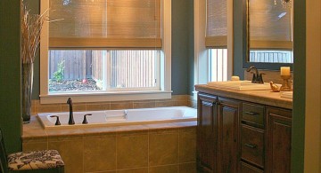 bamboo themed bathroom with bamboo curtain