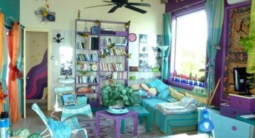 beach style turquoise living room