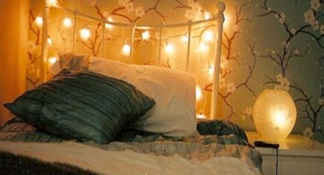 bedroom decoration for valentines day with romantic lights and plush comforter